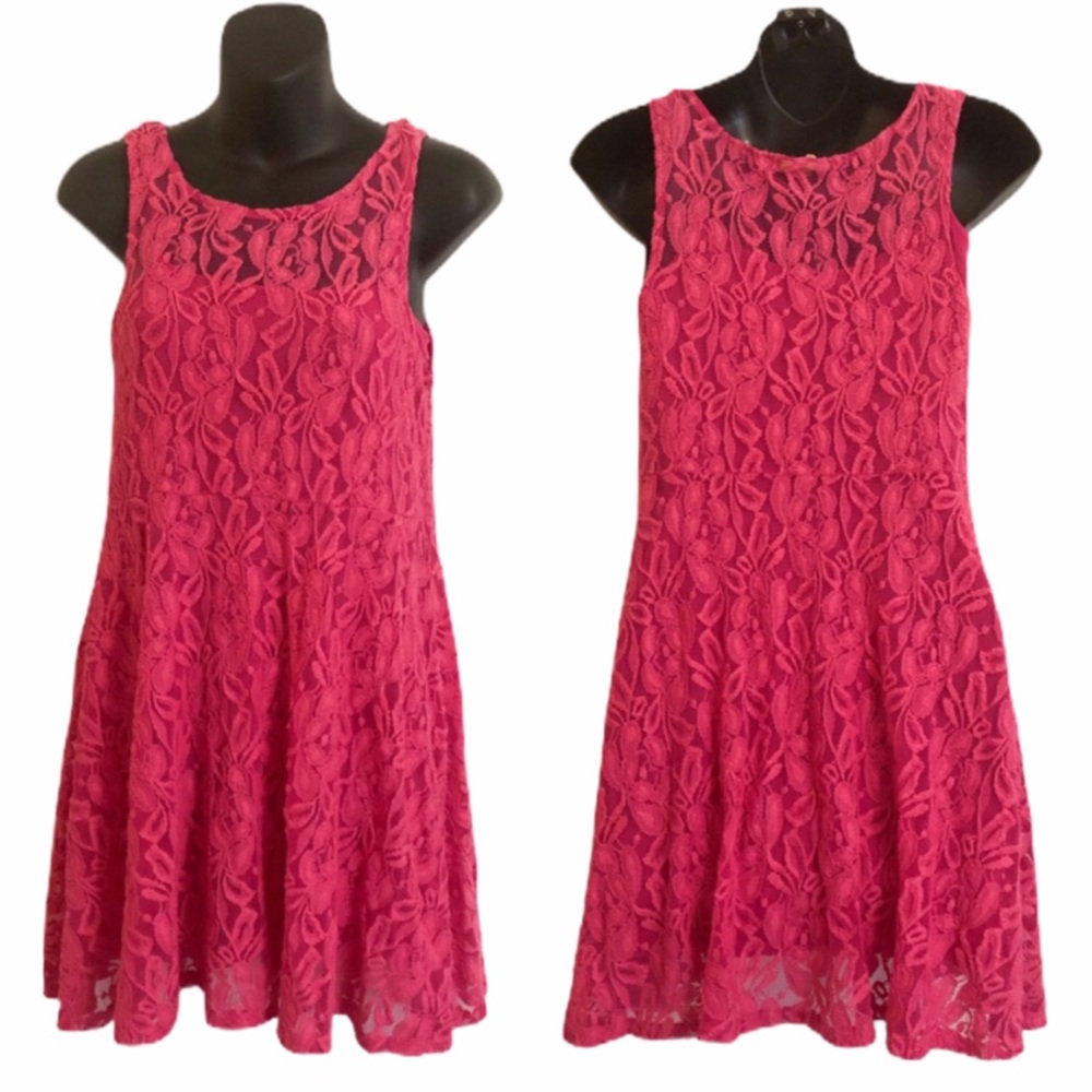 Free People Hot Pink Lace Floral Dress